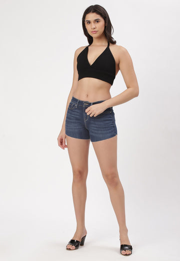 Dark Indigo High Rise Straight Denim Shorts