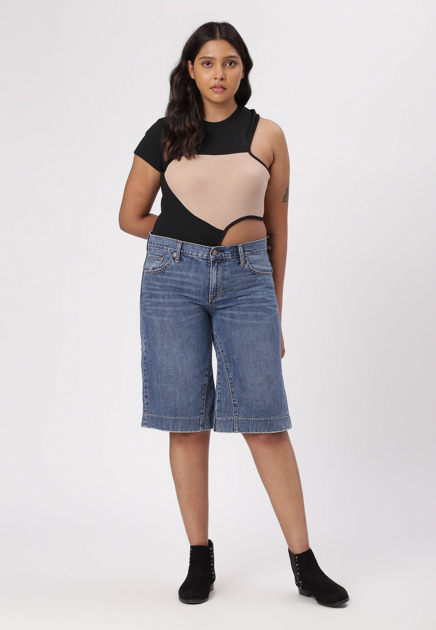 Mid Indigo Mid Rise Bermuda Denim Shorts