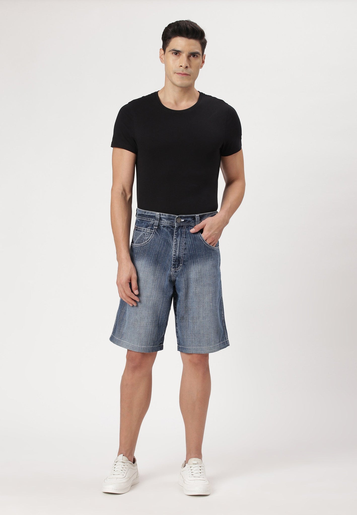 Dark Indigo High Rise Bermuda Denim Shorts