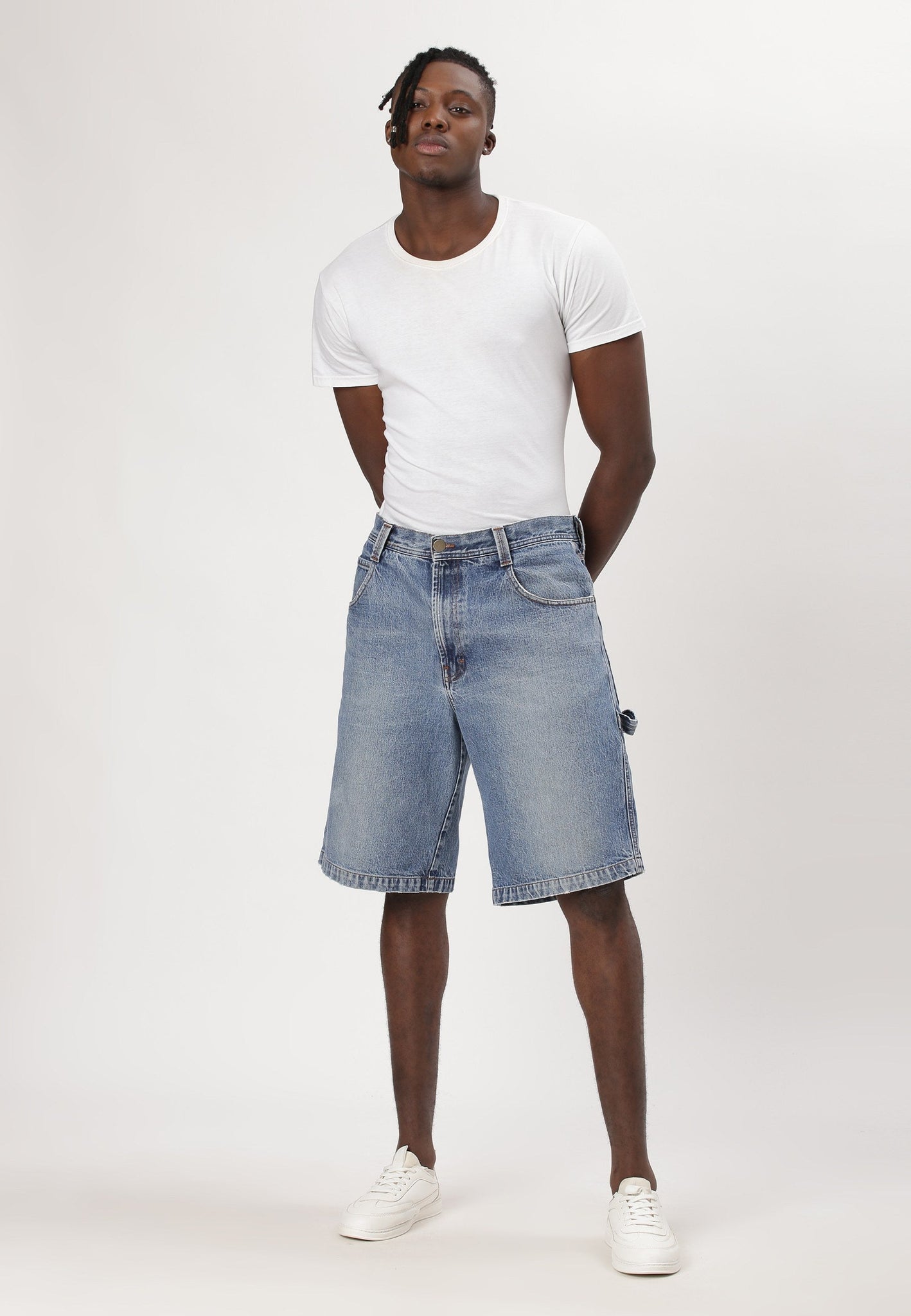 Mid Indigo High Rise Bermuda Denim Shorts