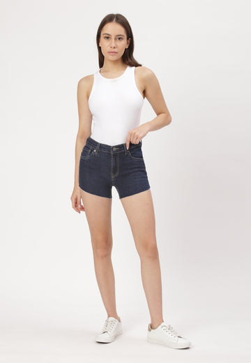 UnWaste Pledge | Dark Indigo Mid Rise Straight Shorts | Un-Size 26