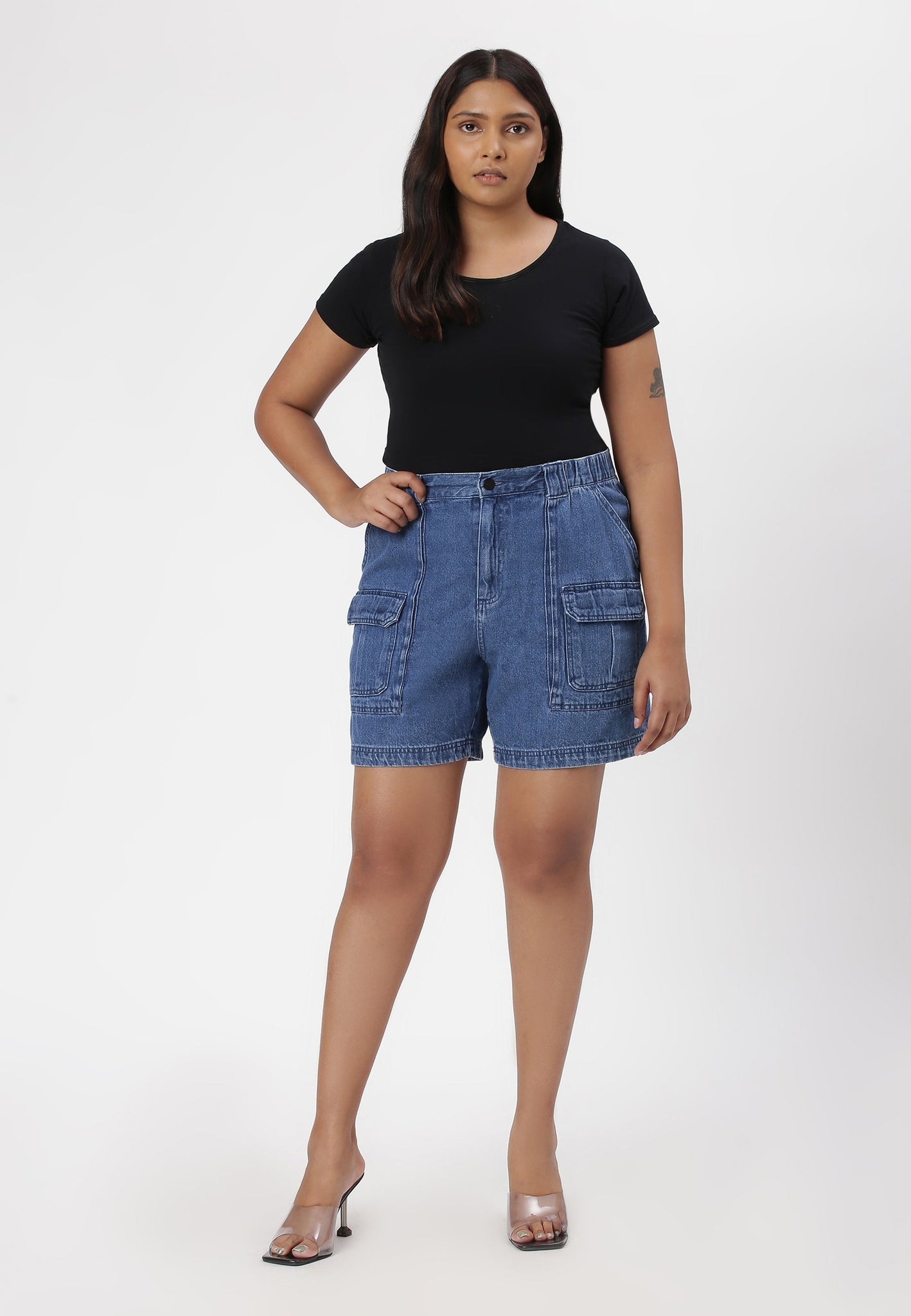 Mid Indigo High Rise Mom Fit Denim Shorts