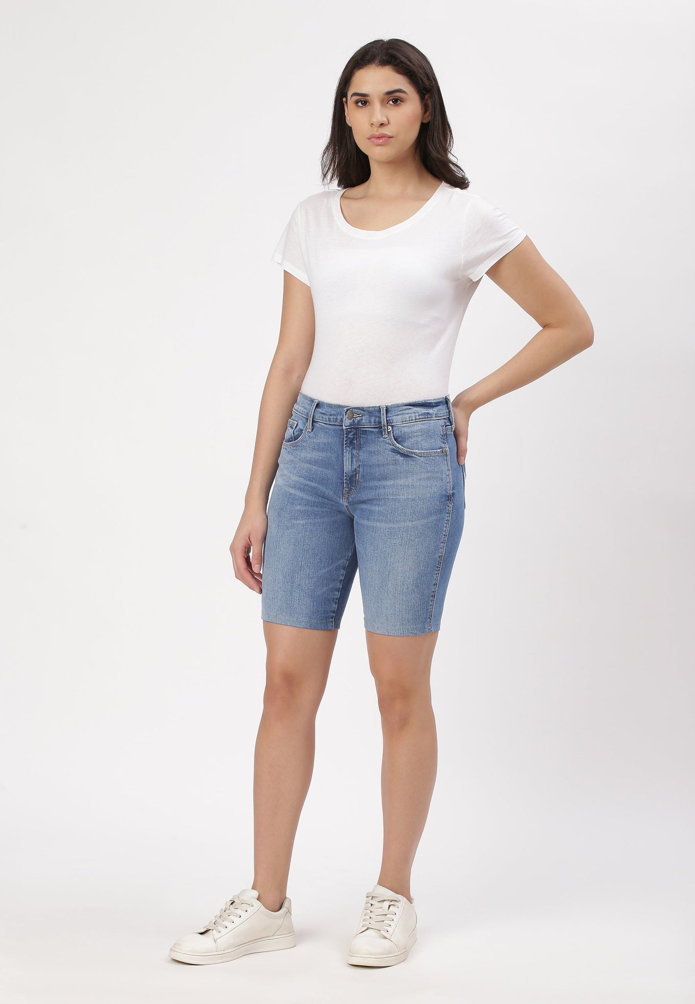 Mid Indigo High Rise Cycling Denim Shorts