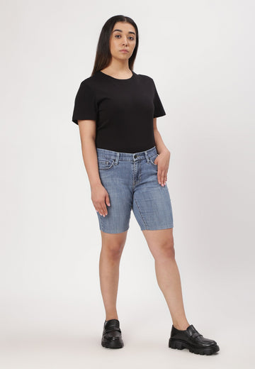 Mid Indigo Mid Rise Straight Denim Shorts