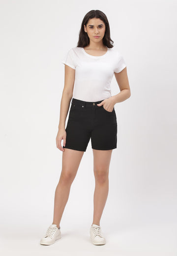 Black High Rise Straight Denim Shorts