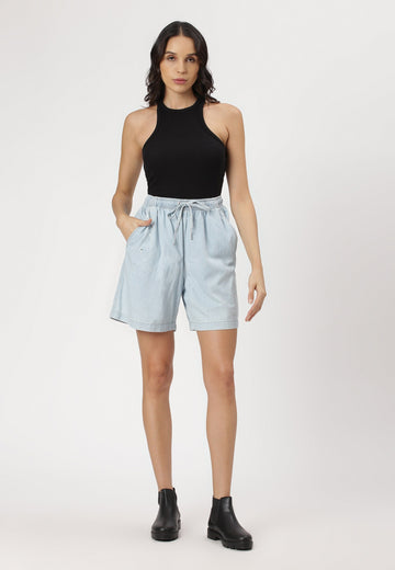 Light Indigo High Rise Baggy Denim Shorts