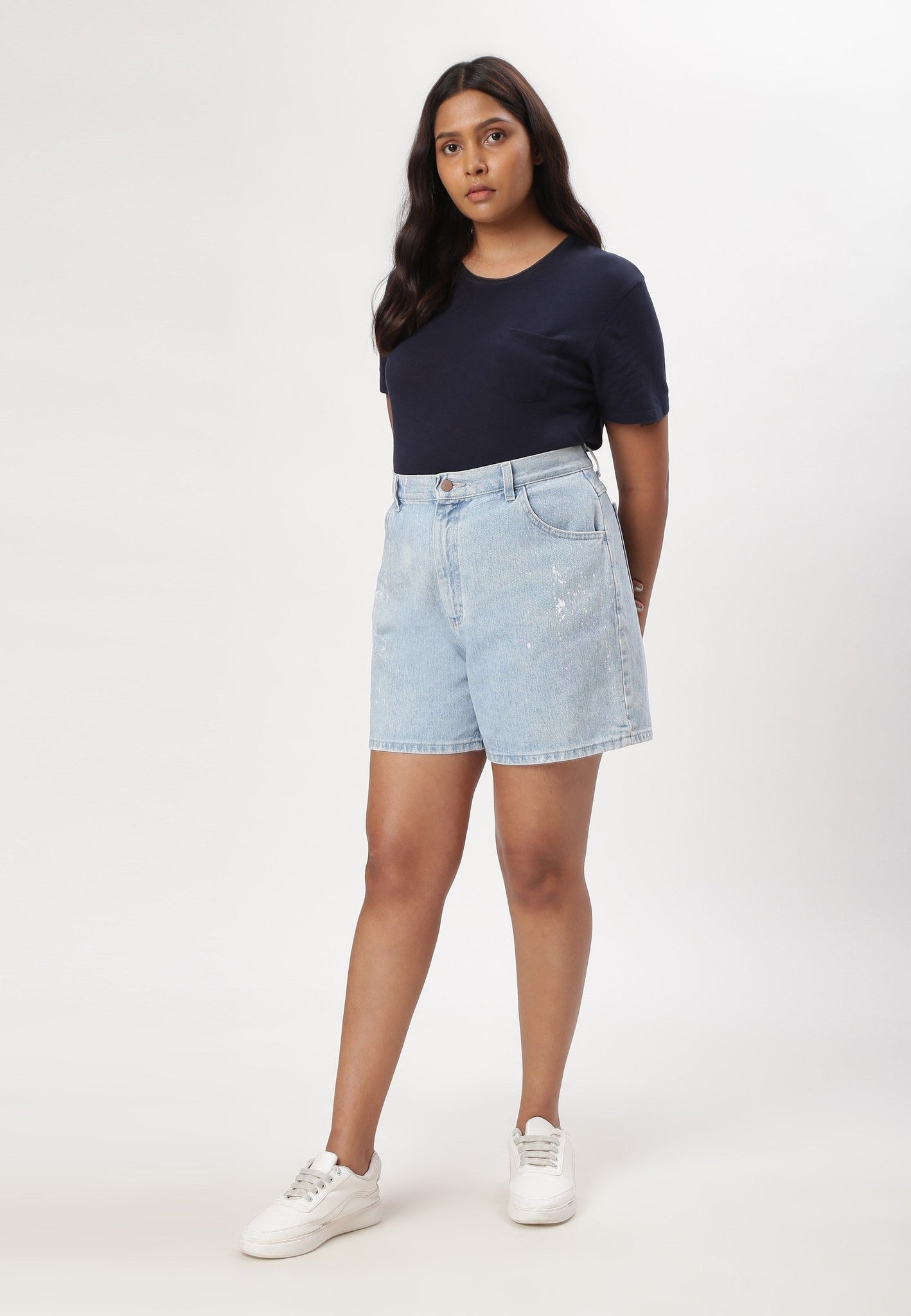 Light Indigo High Rise Mom Fit Denim Shorts