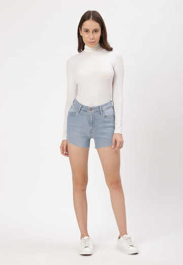 Light Indigo Mid Rise Straight Denim Shorts