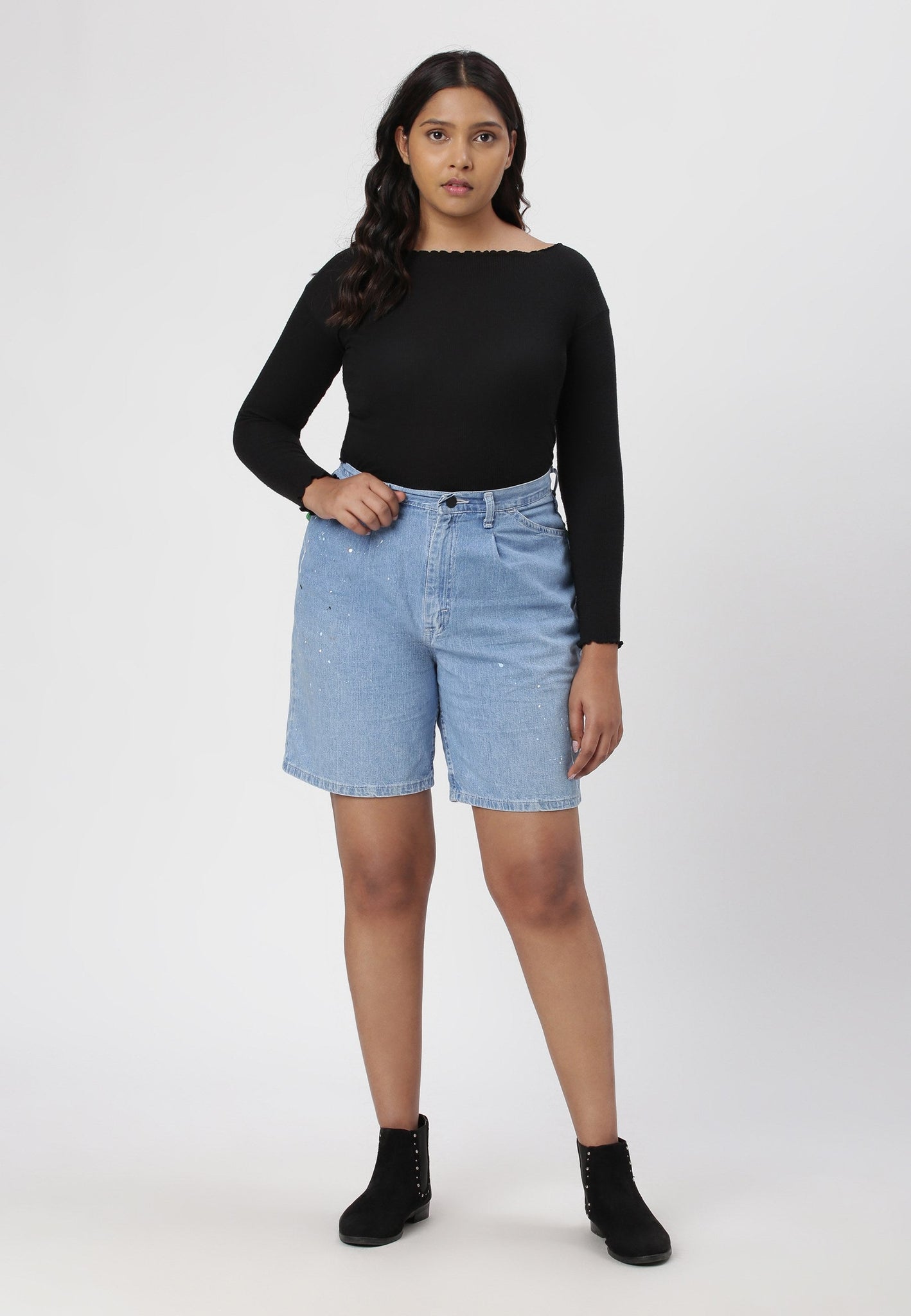 Light Indigo High Rise Mom Fit Denim Shorts