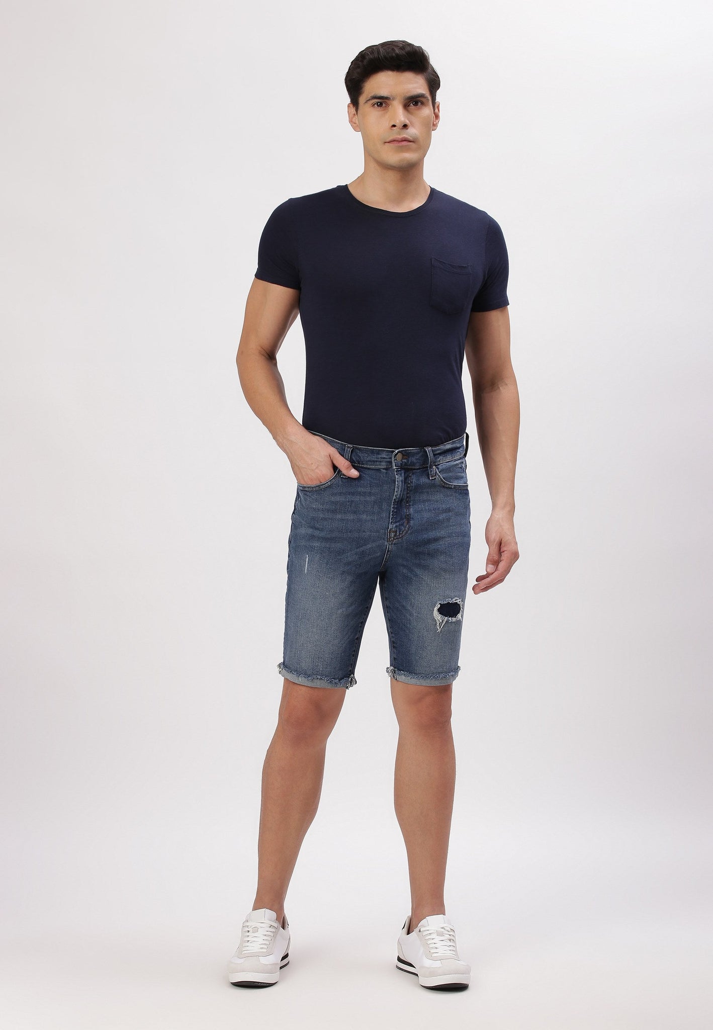 Mid Indigo Mid Rise Slim Denim Shorts