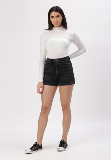 Black High Rise Mom Fit Denim Shorts