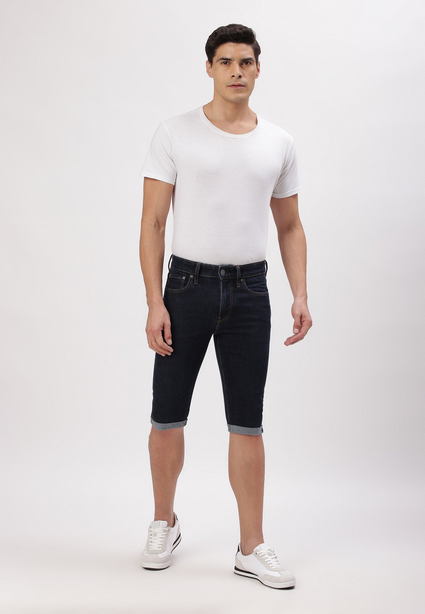 Dark Indigo Mid Rise Slim Denim Shorts